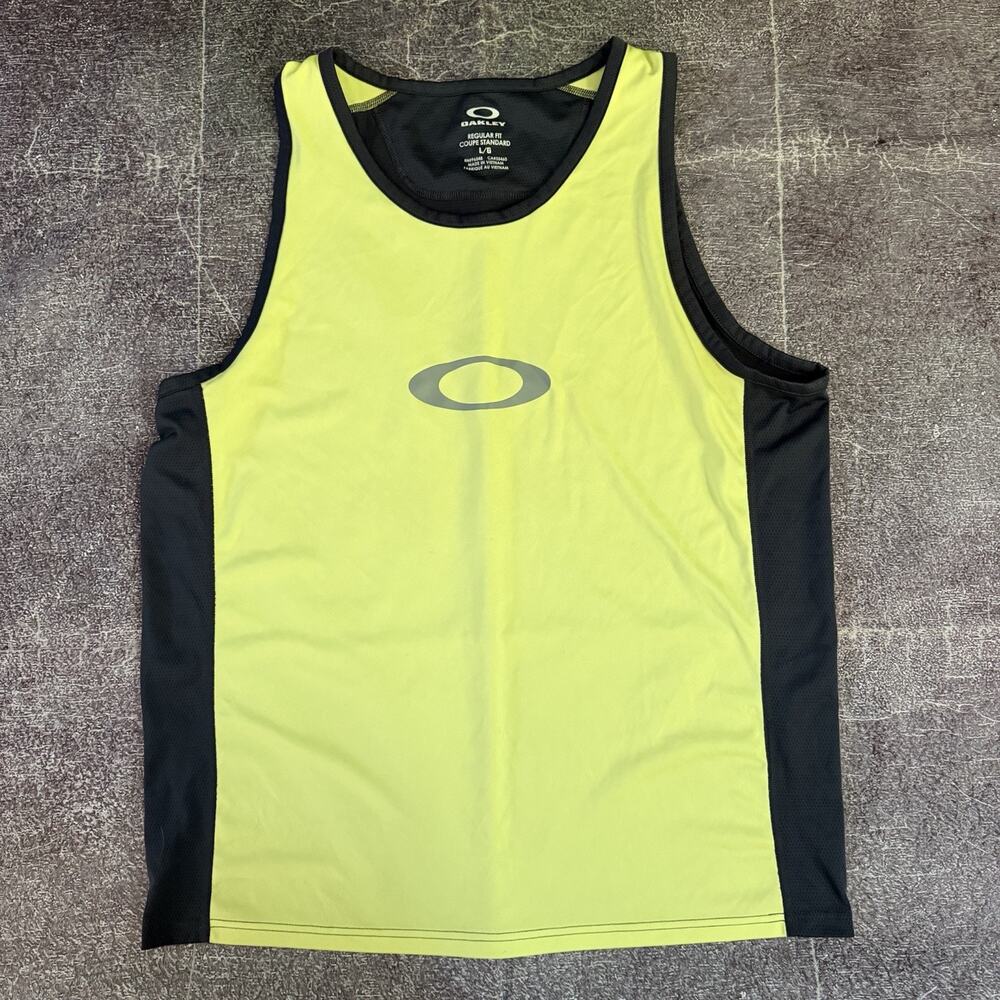 Men's Y2K Oakley Hydrolix Volt Yellow Gray Big Logo Tank Top Running Shirt Sz L